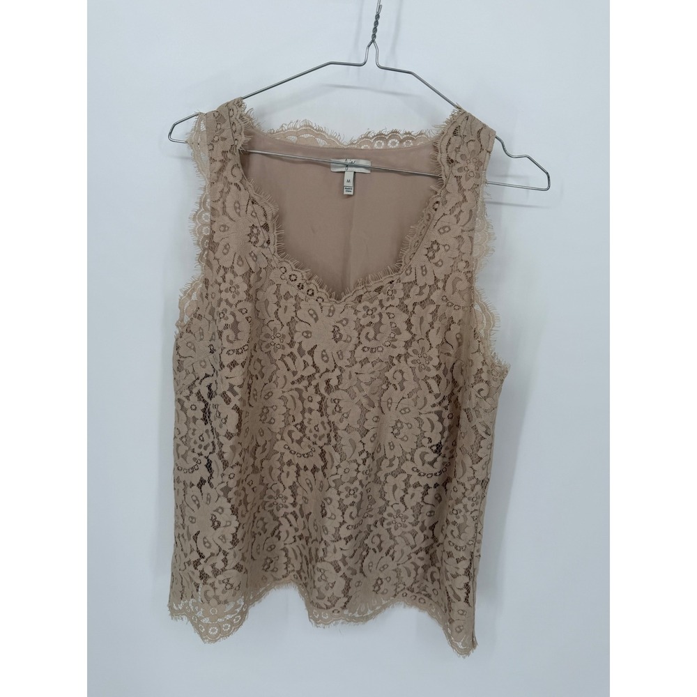 Joie Womens Sleeveless Top Floral Eyelash Lace Nude Size M